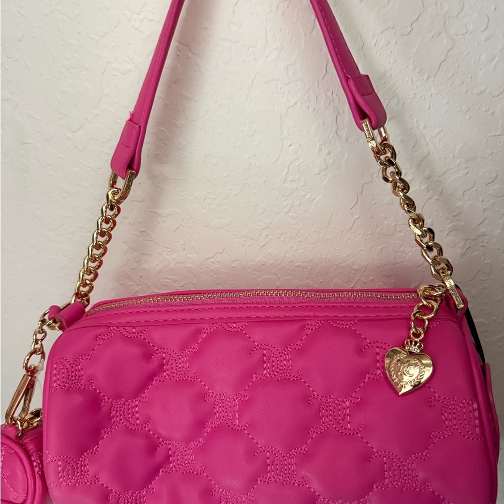 Juicy Couture Bright Fuchsia Quilted Heart Logo Shoulder Bag - Picture 5 of 7